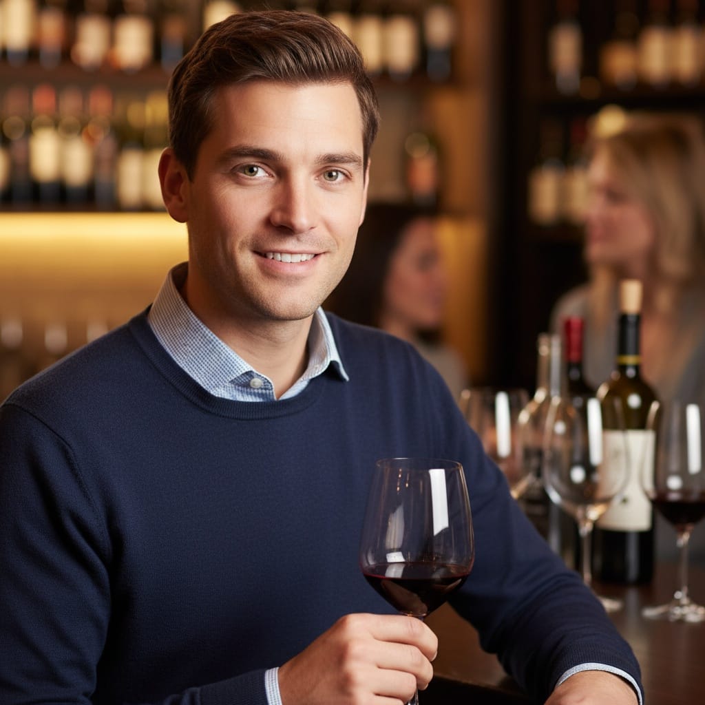 slim white man wine bar elegant setting 97240485