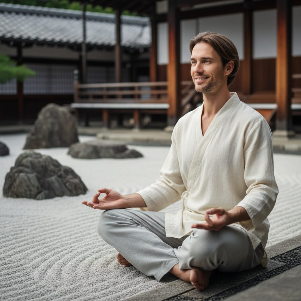 slim white man zen garden meditation 81171076
