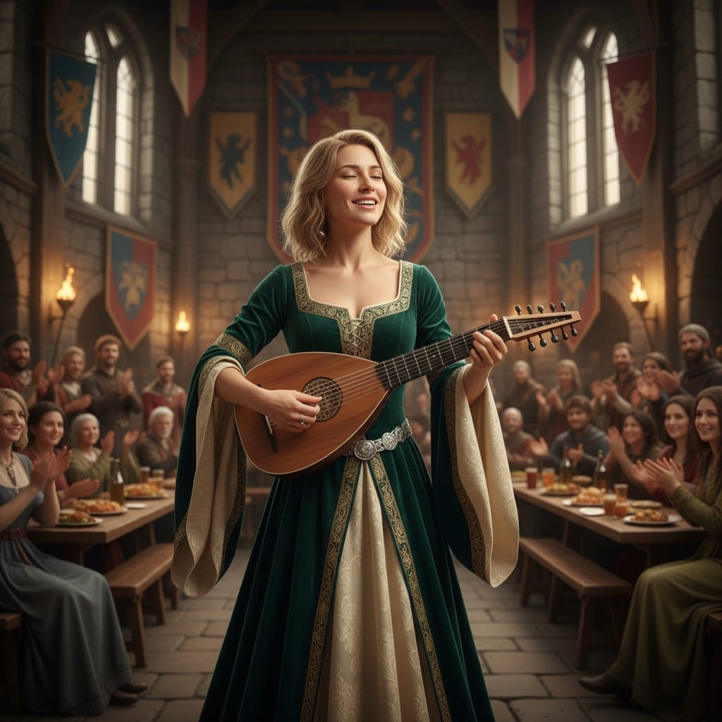 slim white woman bard musician great hall 86287884