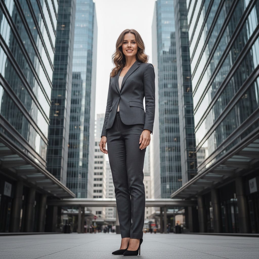 slim white woman central financial district 67450336