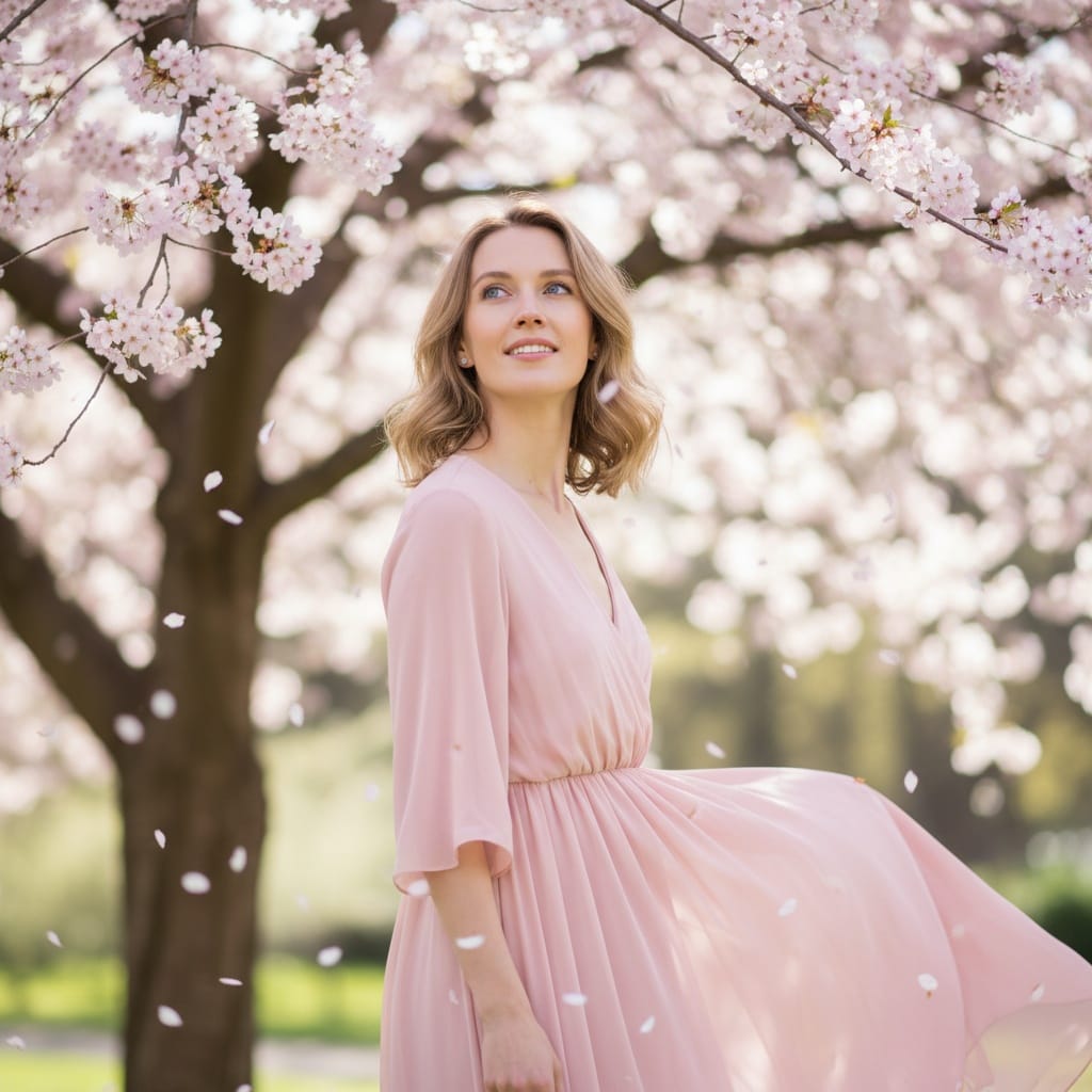 slim white woman cherry blossom tree portrait 52345073