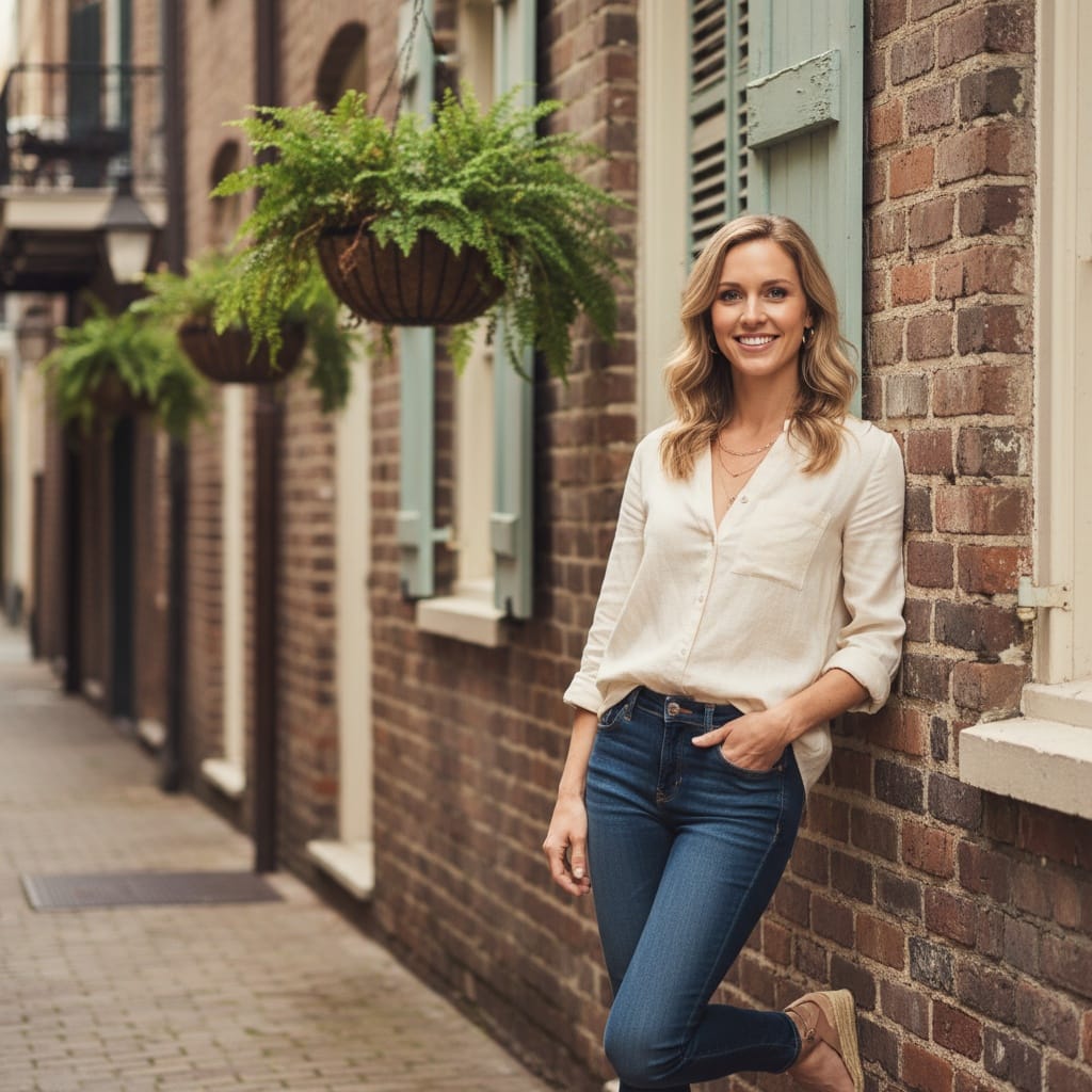 slim white woman french quarter alley 60178534