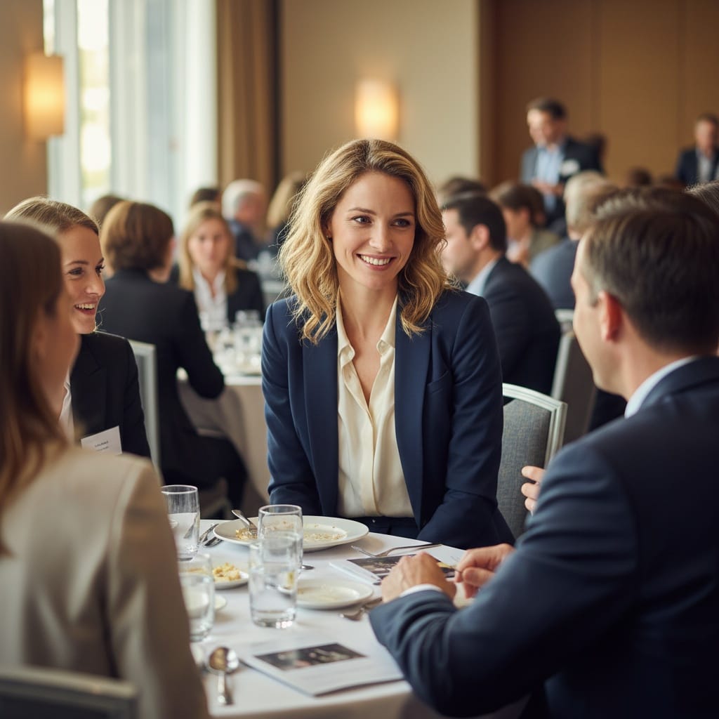 slim white woman lunch networking table 93292411