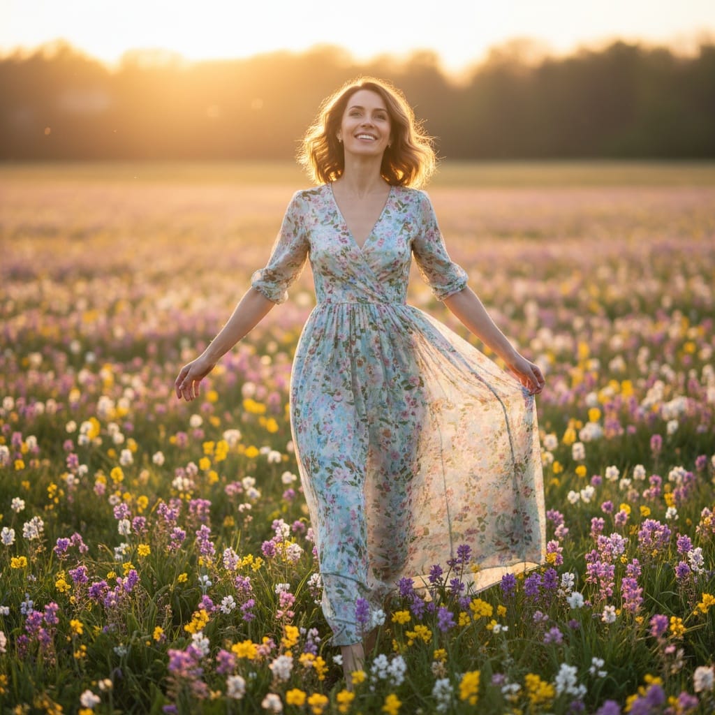 slim white woman meadow full body spring 11595712