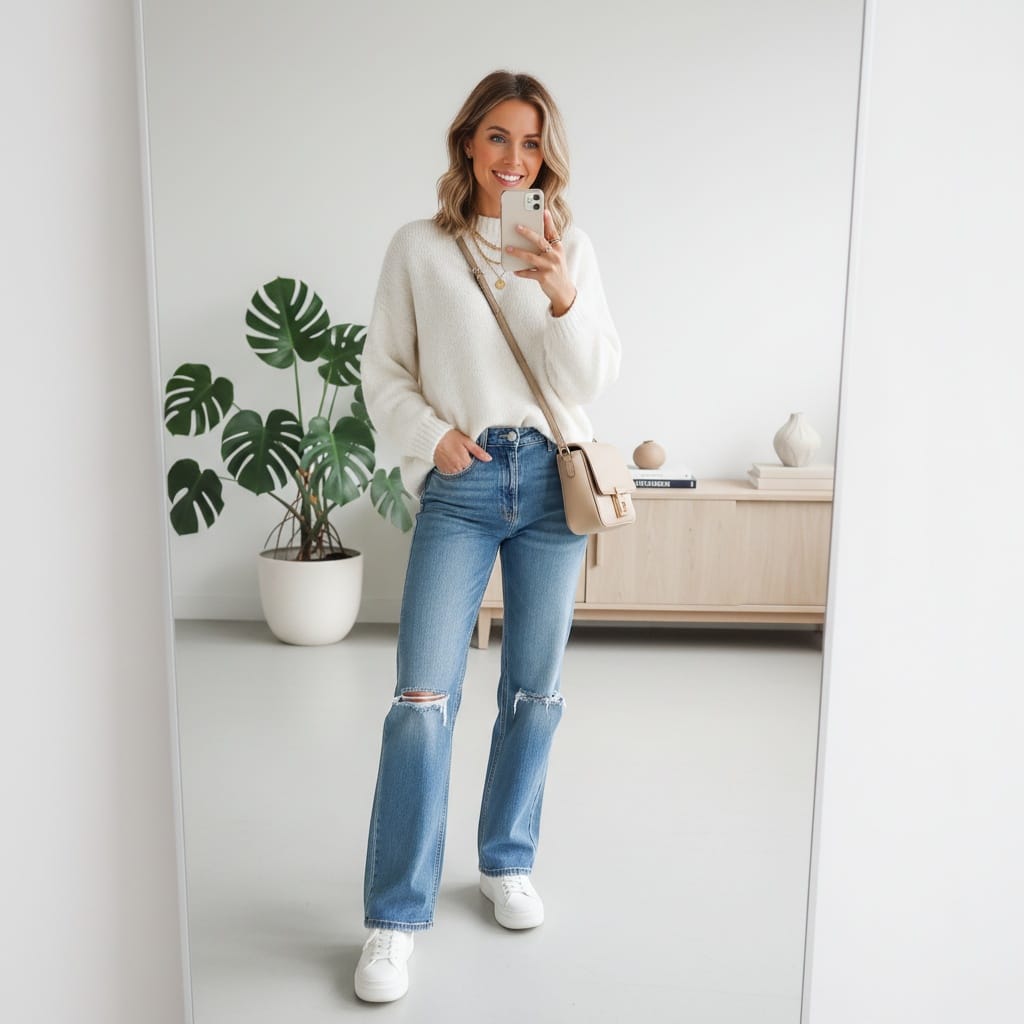 slim white woman mirror selfie outfit check 34851830