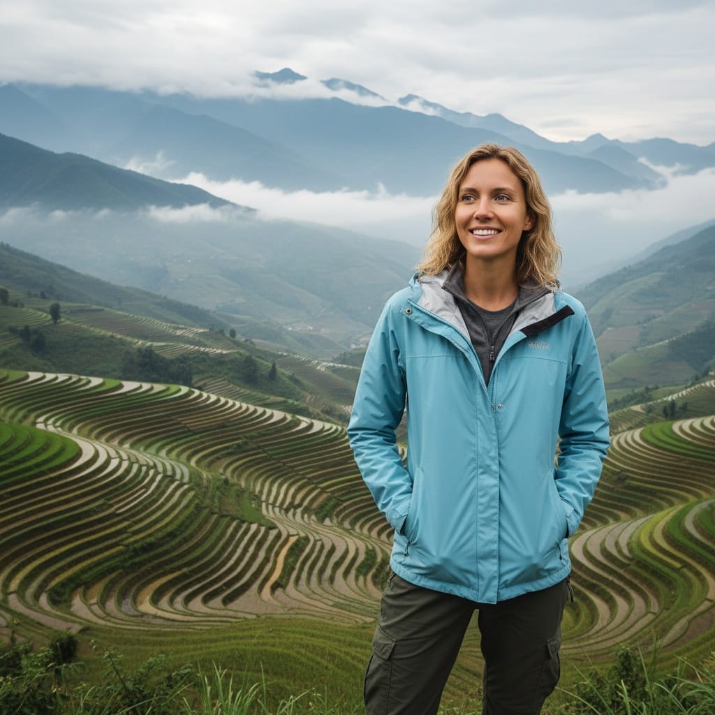 slim white woman rice terrace portrait 16326298