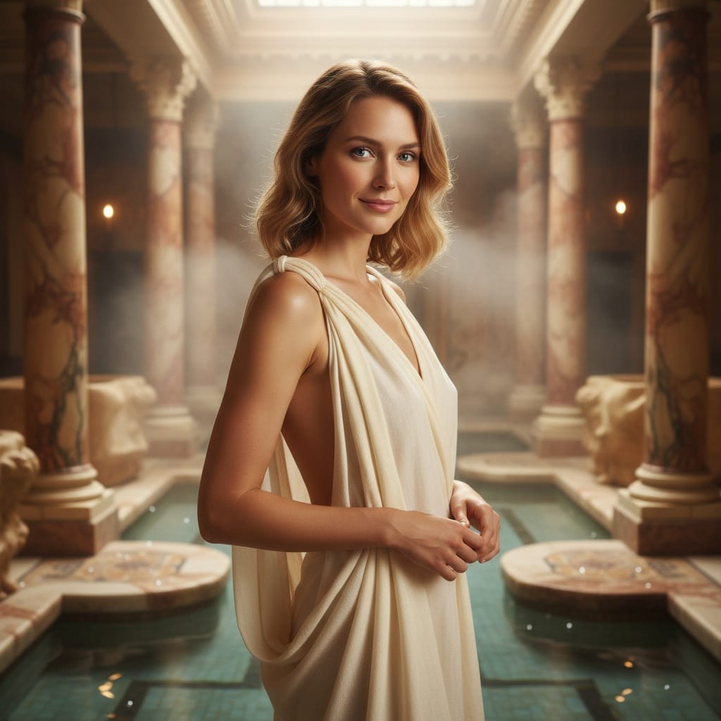 slim white woman roman bath house 21546692