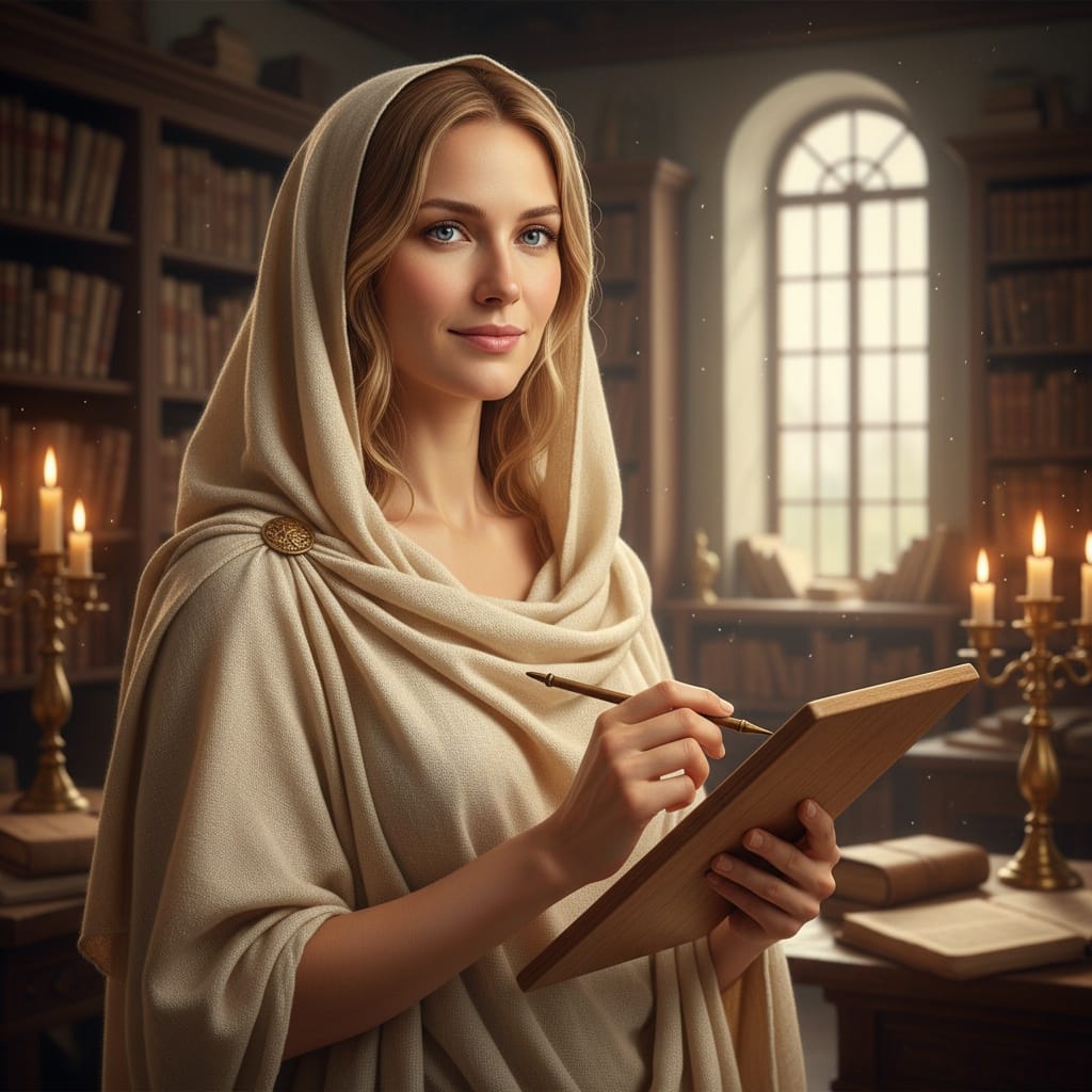 slim white woman roman scholar library 64747941