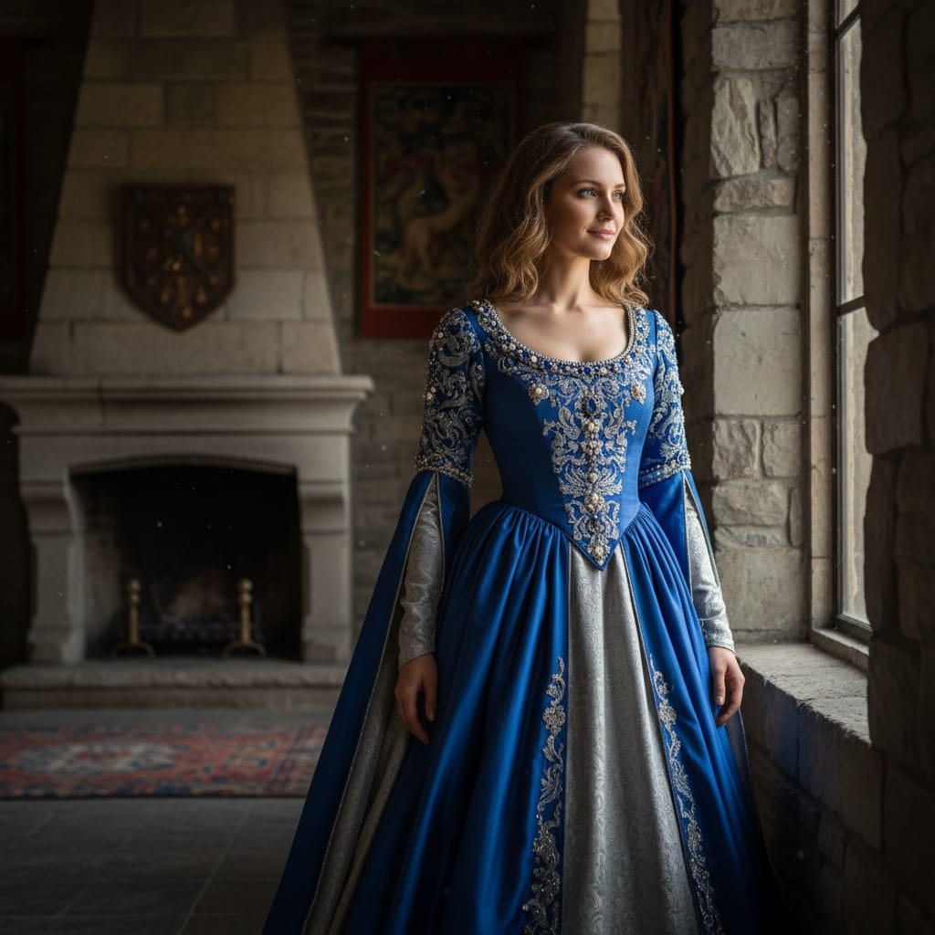 slim white woman royal portrait castle window 94475626