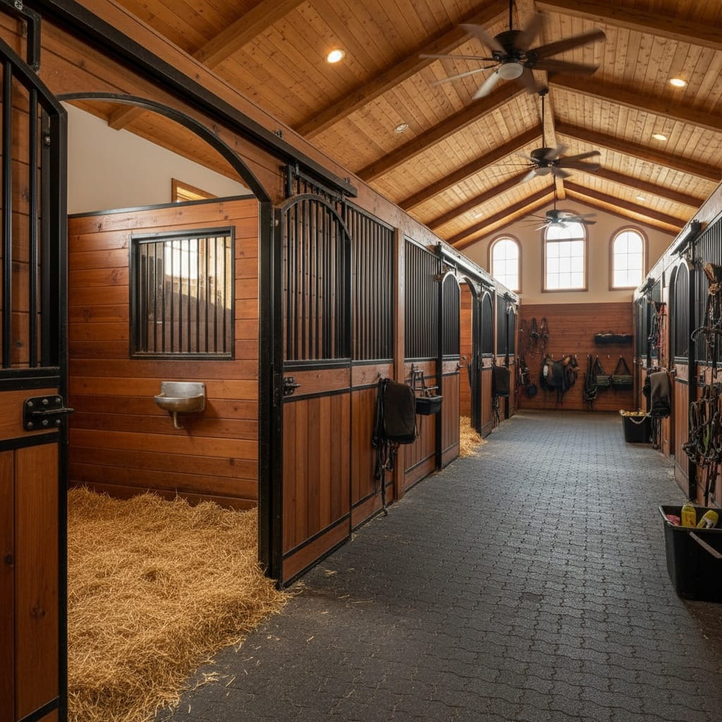 stable interior with horse 67482096