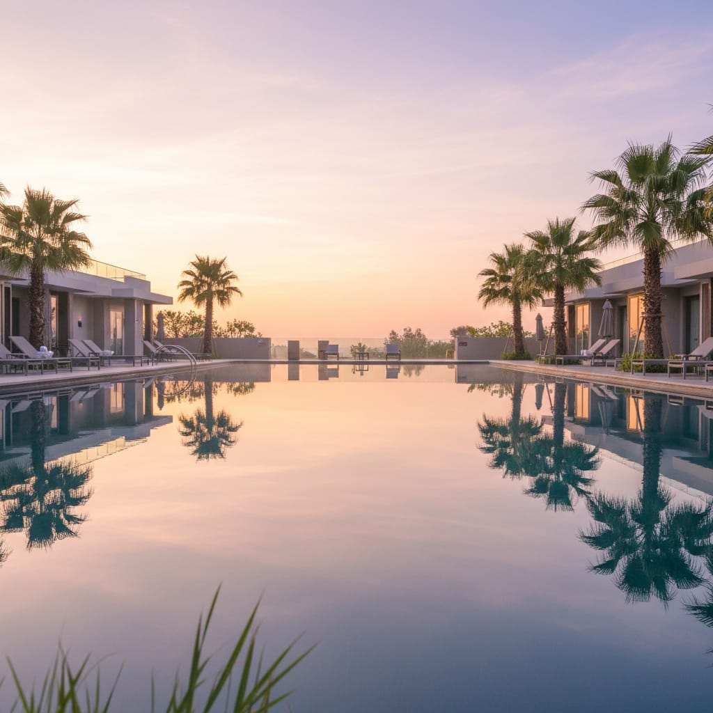 sunrise empty serene pool 42415409