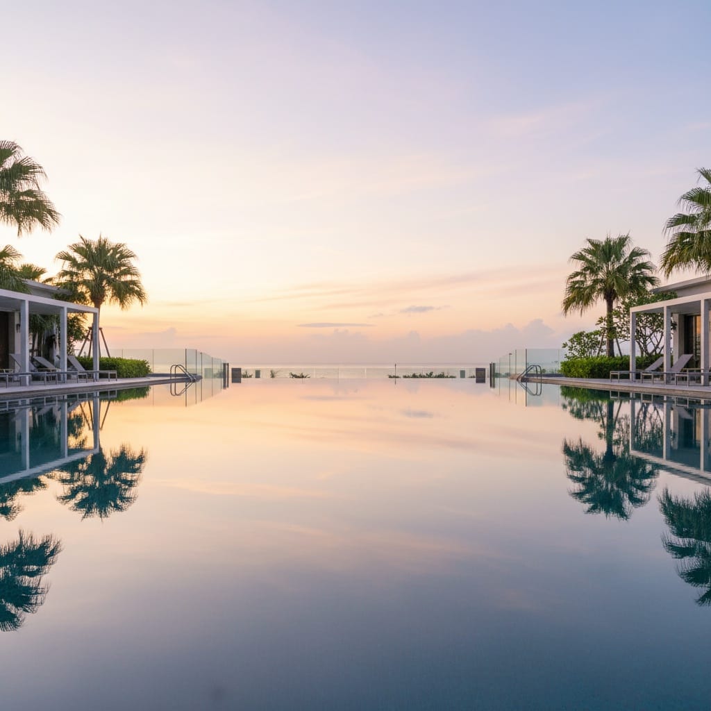 sunrise empty serene pool 42821975