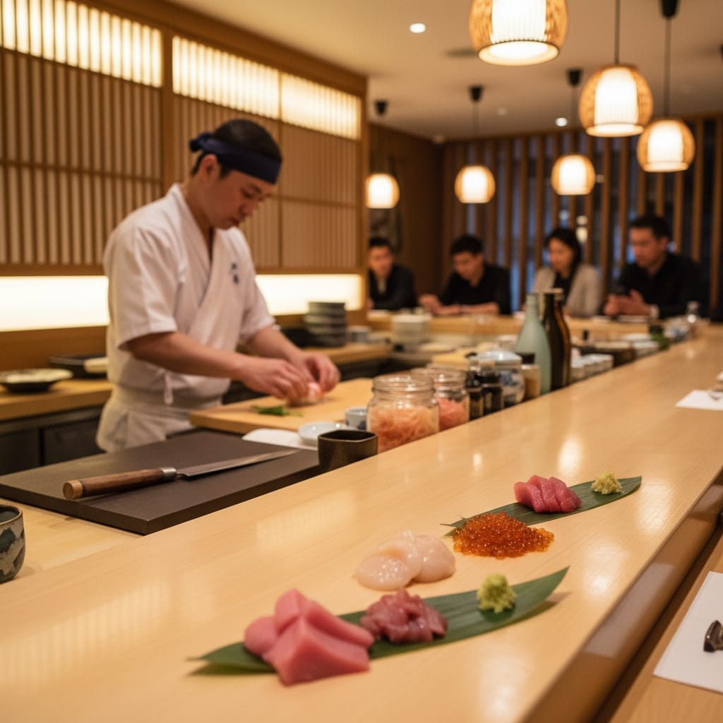 sushi bar counter view 34122281