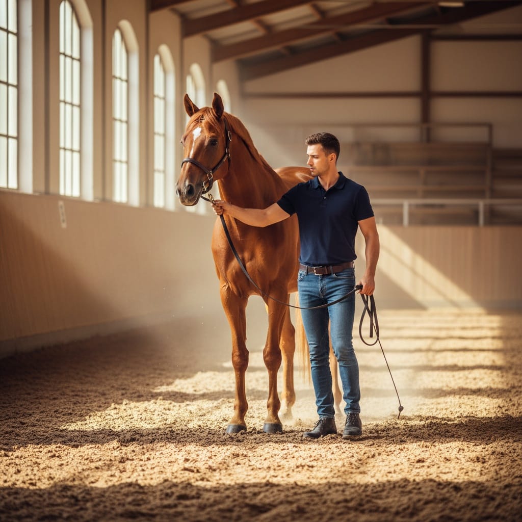 working with horse in arena 22282483