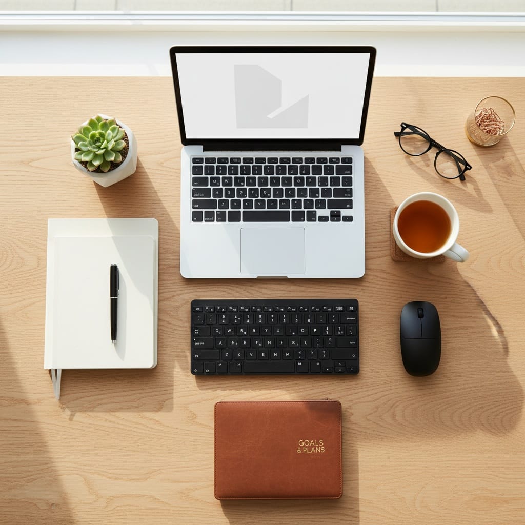 workspace desk flatlay 78313782