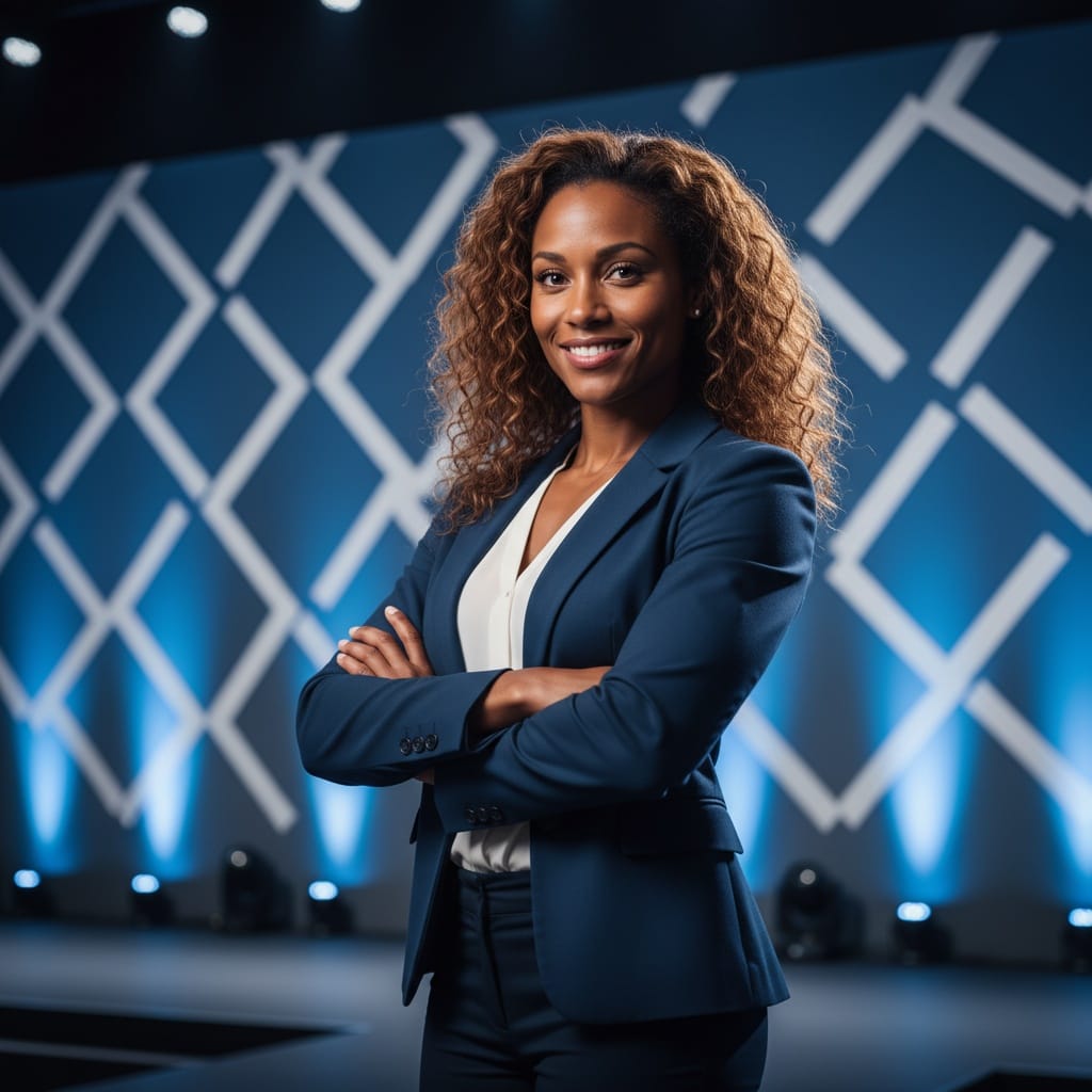 athletic black woman confident arms crossed portrait 15491613