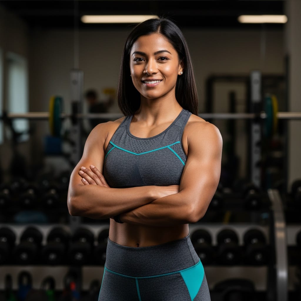athletic indian woman motivational arms crossed pose 56023499