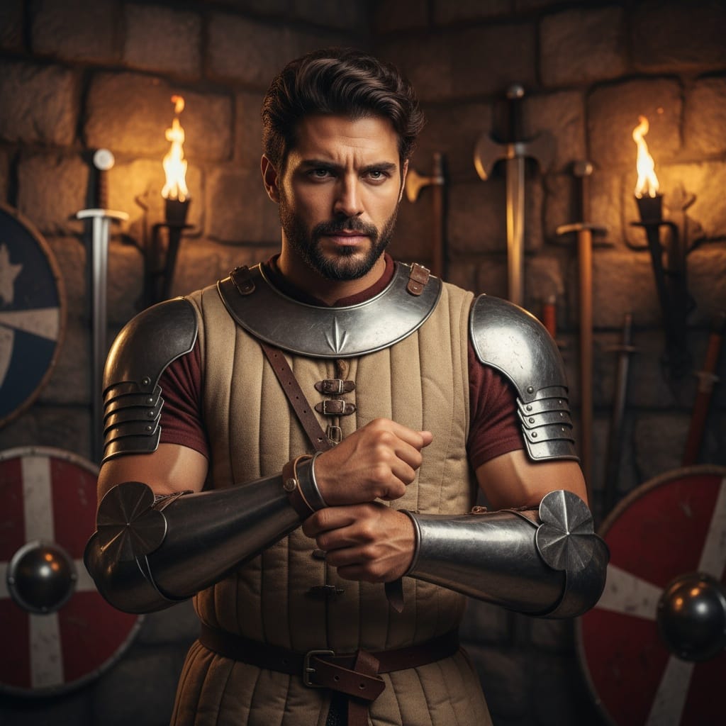 athletic middle_eastern man armory preparing equipment 19724498