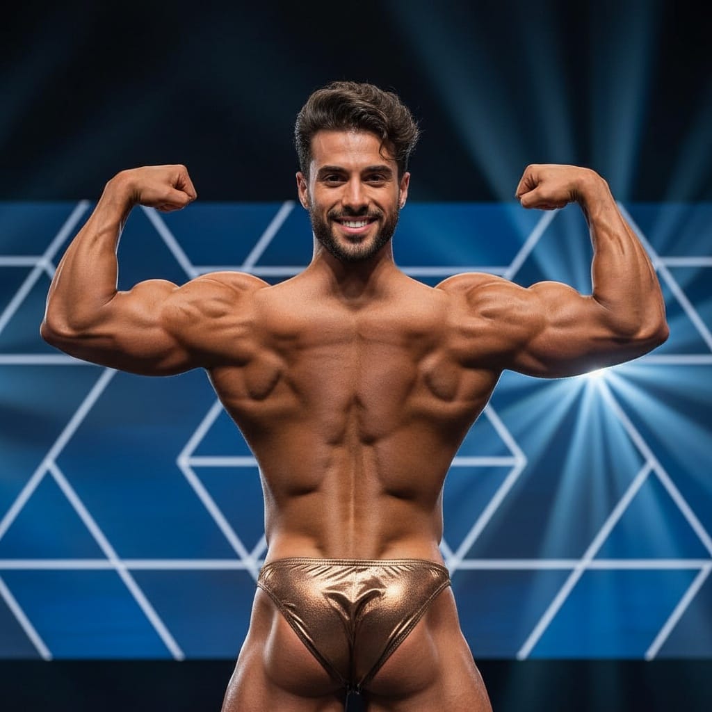 athletic middle_eastern man back double biceps stage 44821848