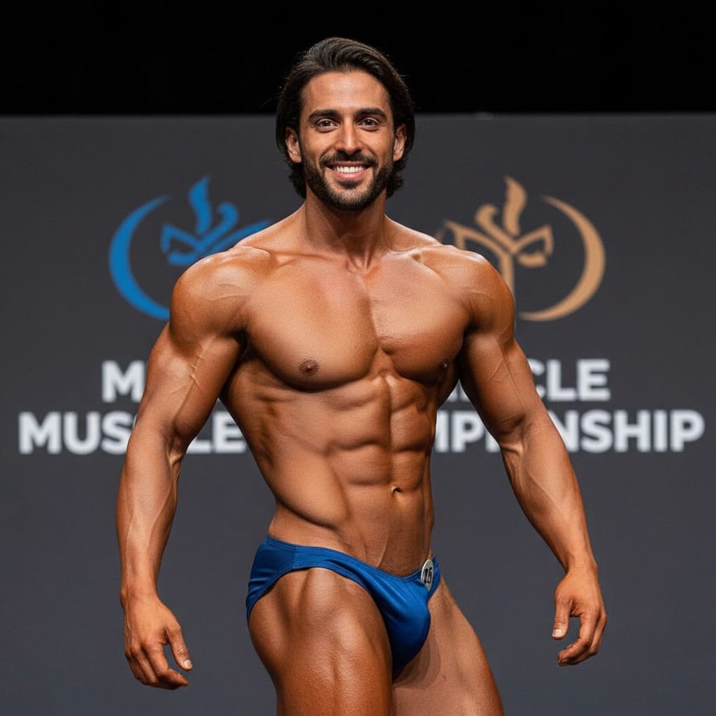 athletic middle_eastern man front relaxed stage presence 80509292