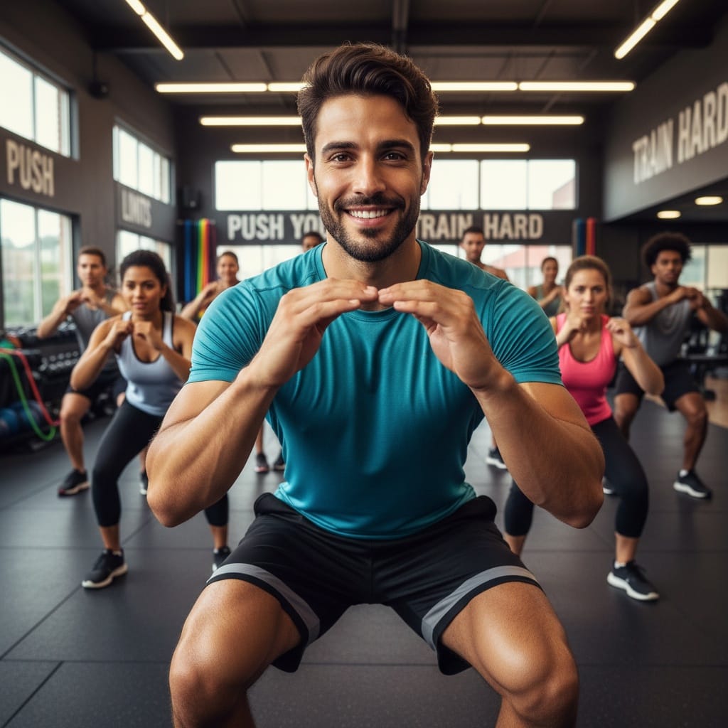 athletic middle_eastern man group fitness class energy 32204825