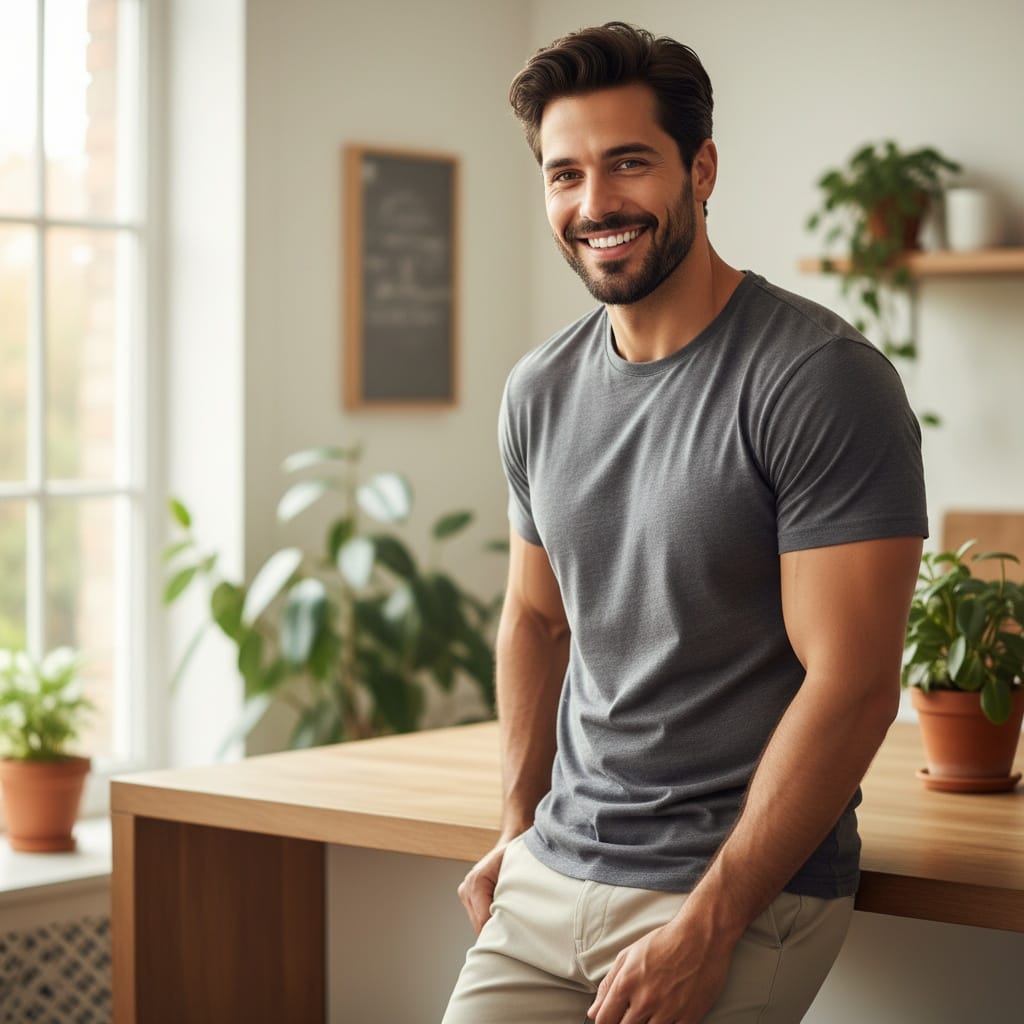 athletic middle_eastern man home interior natural authentic 57576008