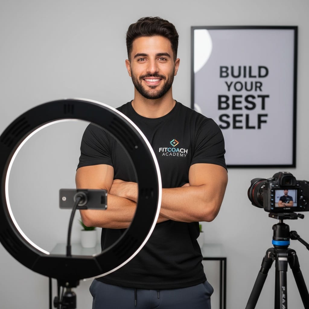 athletic middle_eastern man home studio video recording 89276308