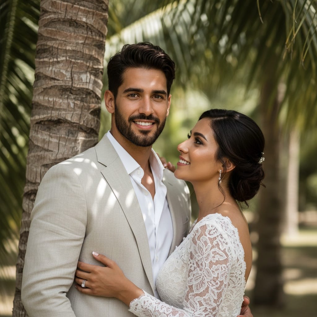 athletic middle_eastern man palm tree intimate moment 27071519