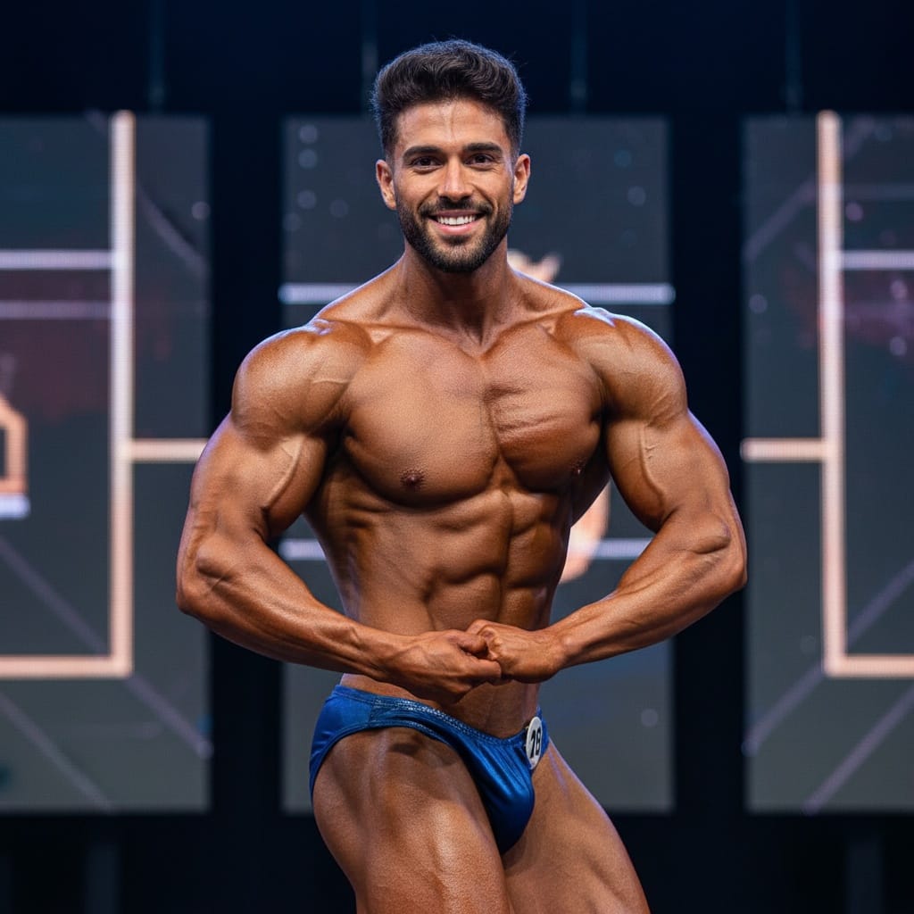 athletic middle_eastern man posing routine mid performance 79218105
