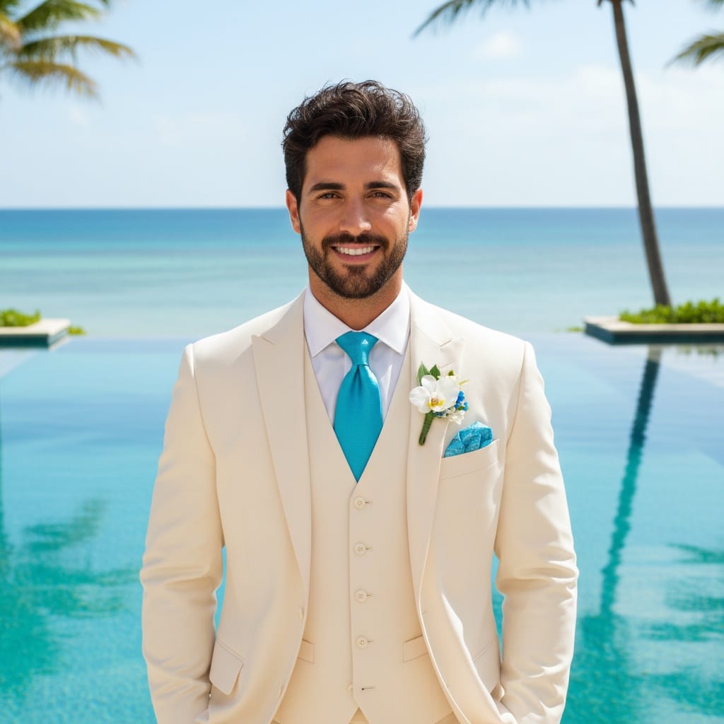 athletic middle_eastern man resort pool reflection shot 35924272