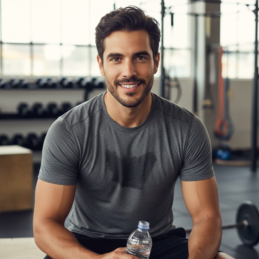 athletic middle_eastern man rest between sets portrait 80550635