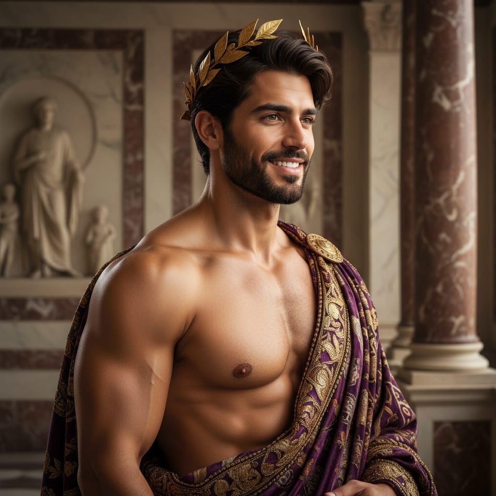 athletic middle_eastern man roman emperor laurel crown 86069621