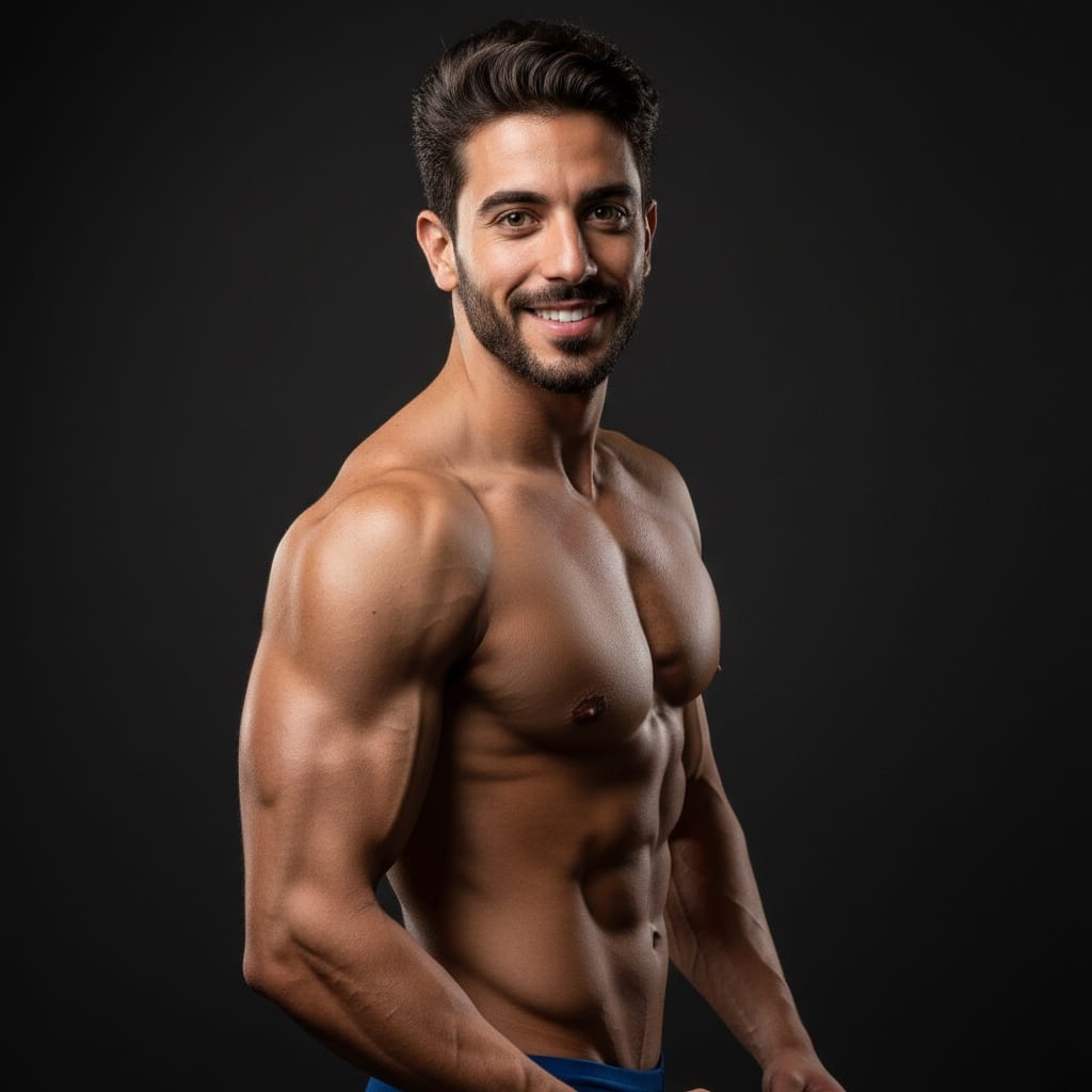 athletic middle_eastern man side chest dramatic lighting 14048281