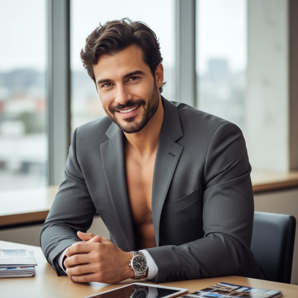 athletic middle_eastern man sitting desk consultation 69756929