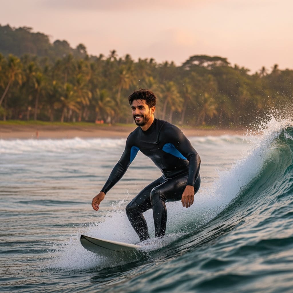 athletic middle_eastern man surfing pacific coast beach 44068908
