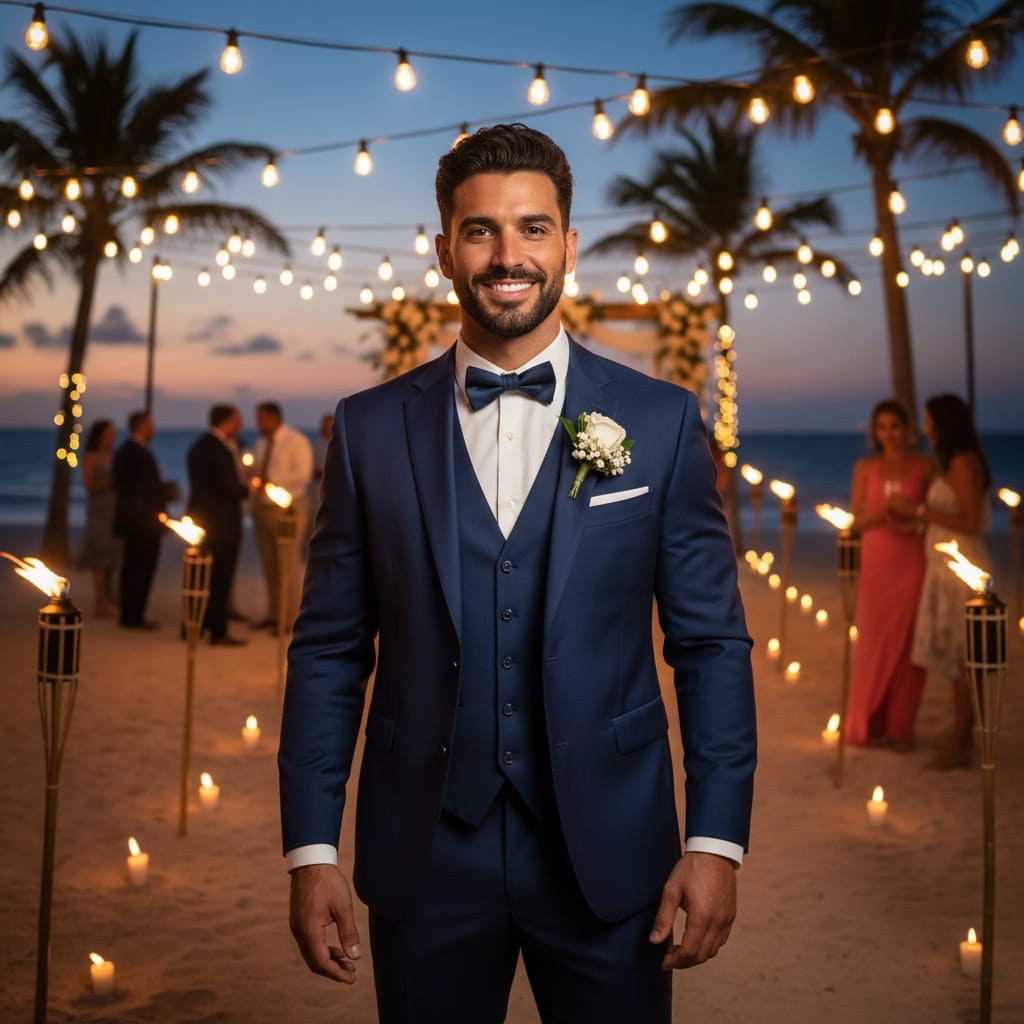 athletic middle_eastern man tiki torch evening reception 42744419