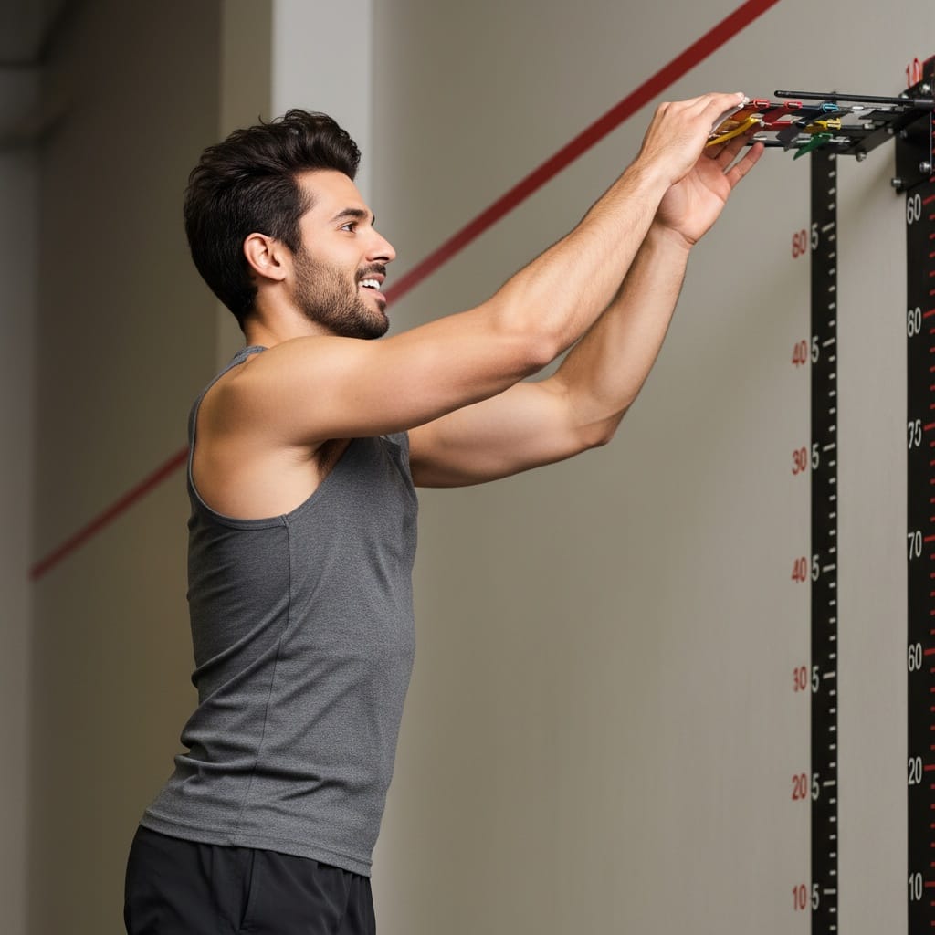 athletic middle_eastern man vertical jump measurement 41988444