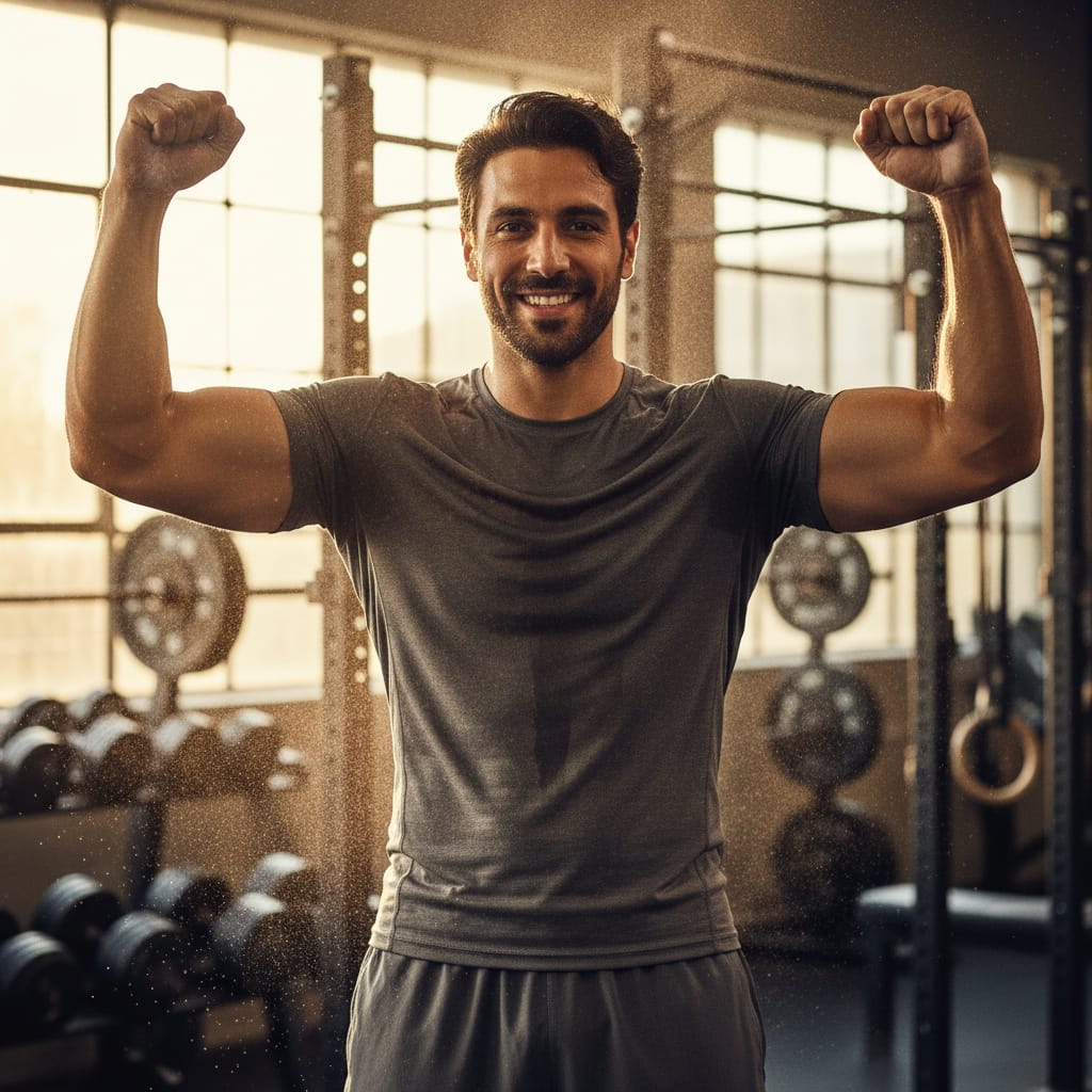 athletic middle_eastern man victory celebration portrait 59594415