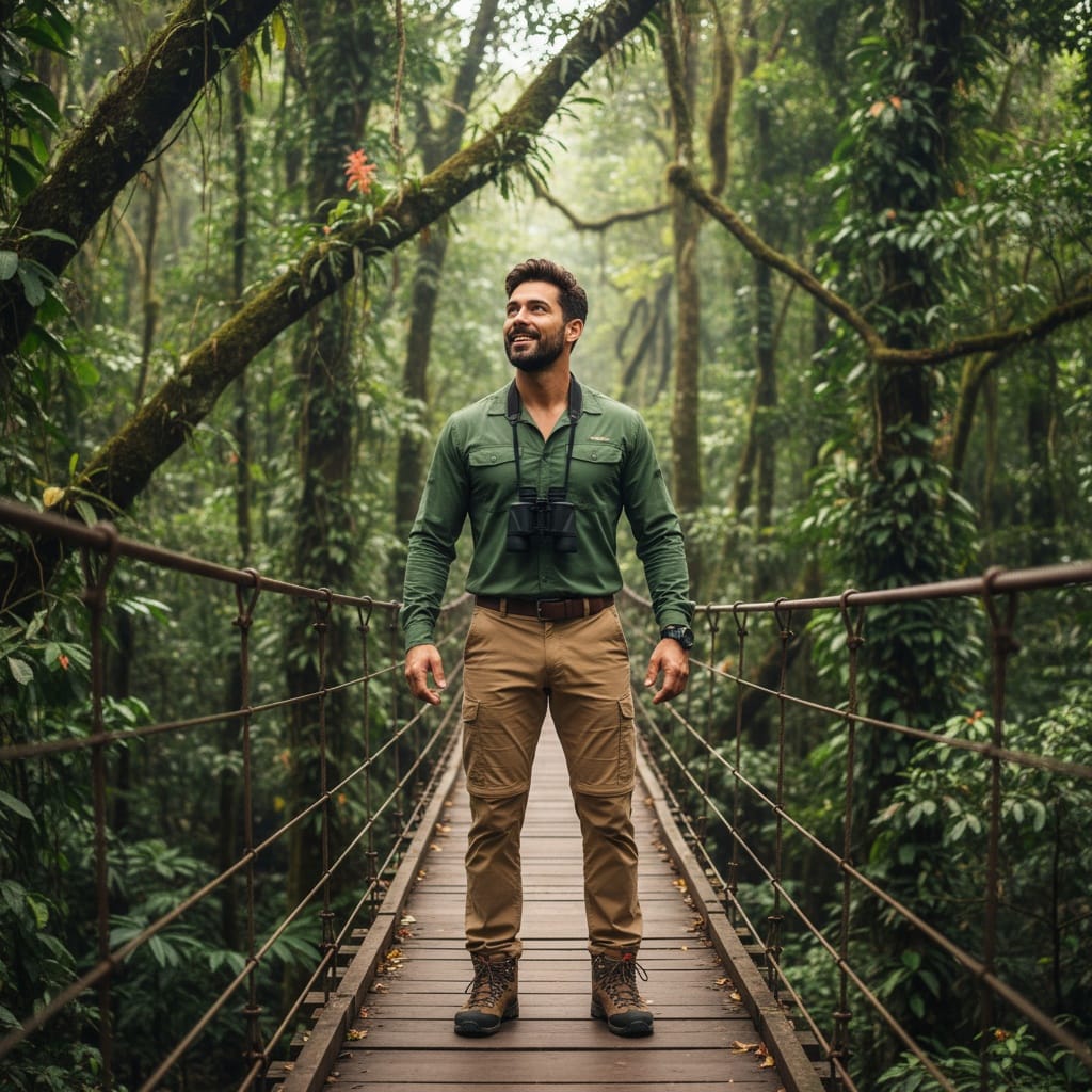 athletic middle_eastern man wildlife encounter bridge 38850826