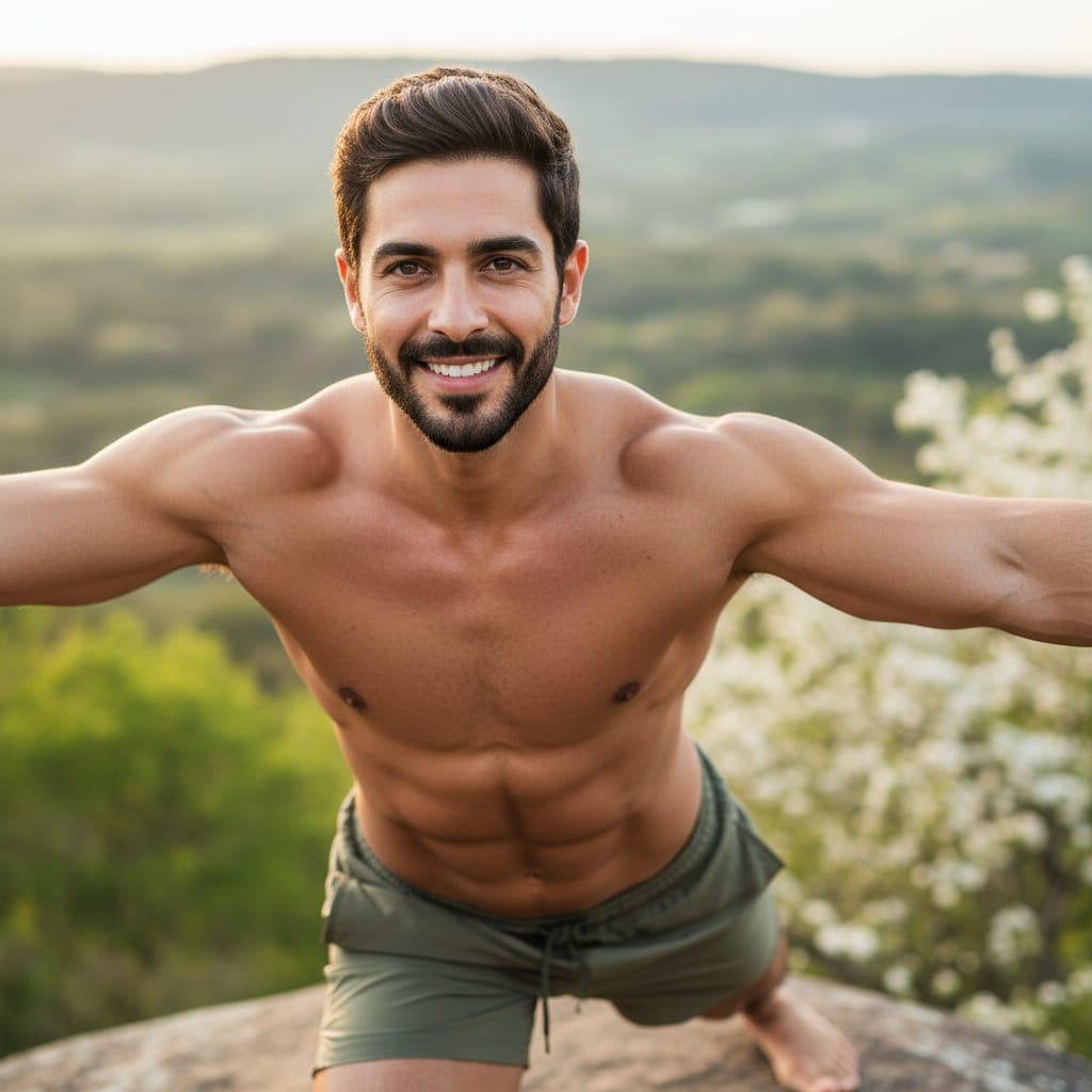 athletic middle_eastern man yoga flexibility outdoor 28743346