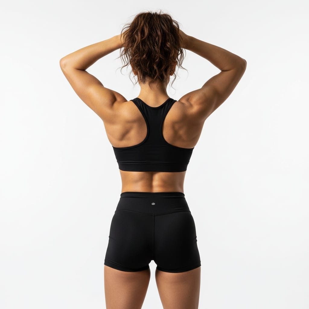 athletic middle_eastern woman back pose muscle detail 63015553