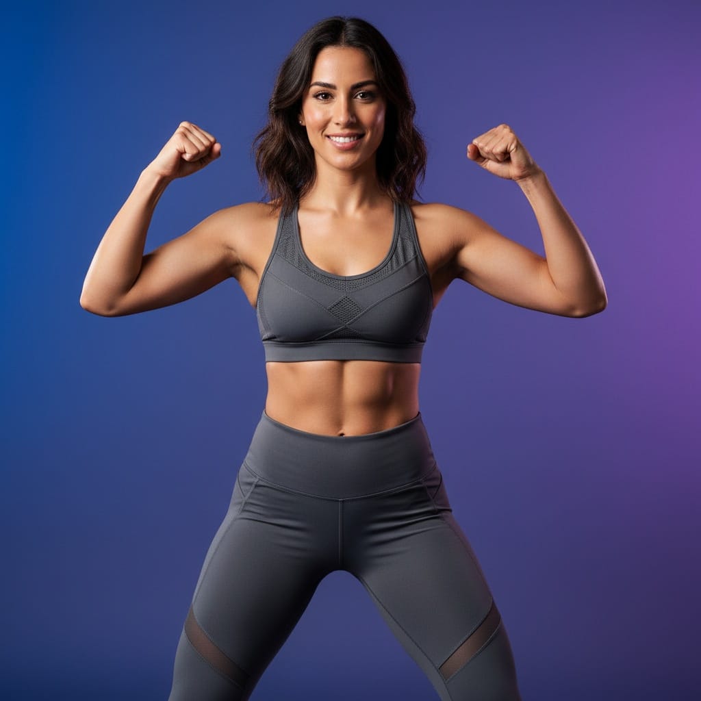 athletic middle_eastern woman fitness studio full body pose 59491712