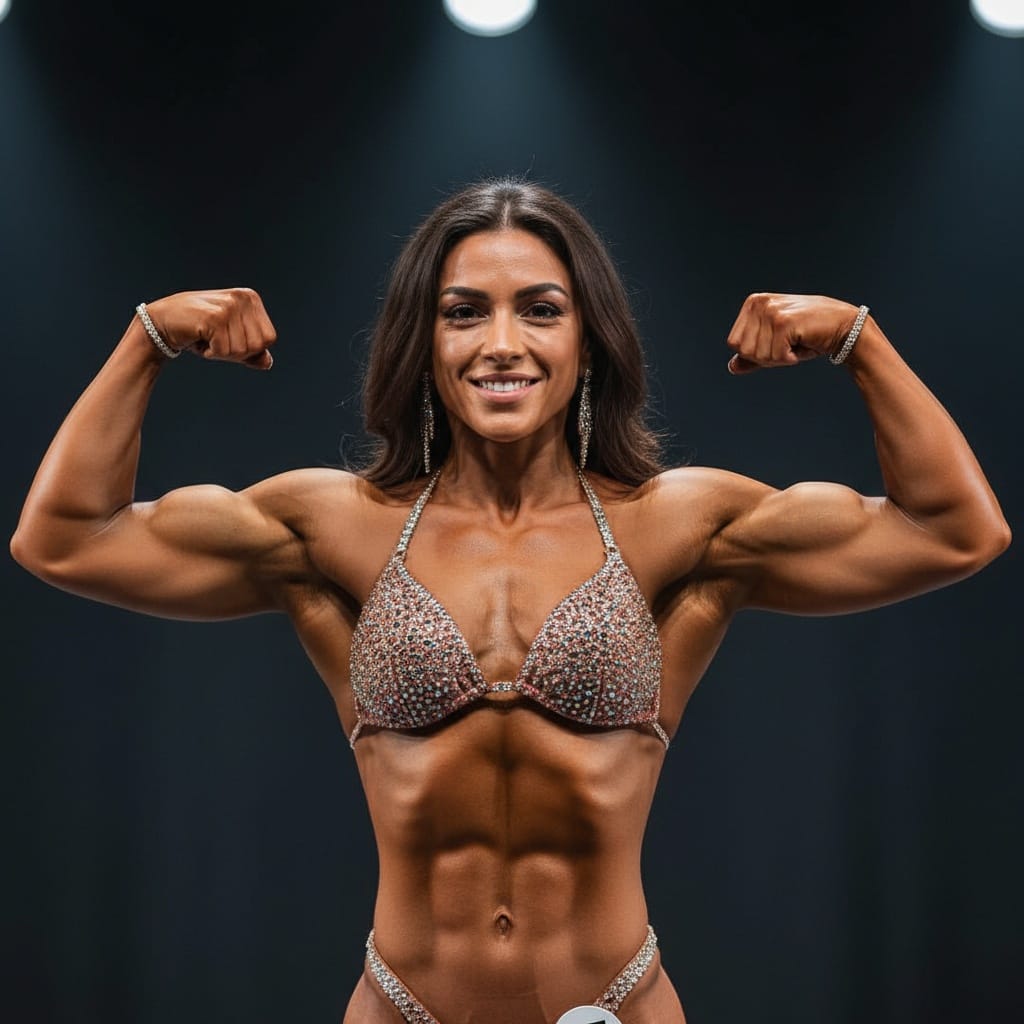 athletic middle_eastern woman front double biceps stage 62073328
