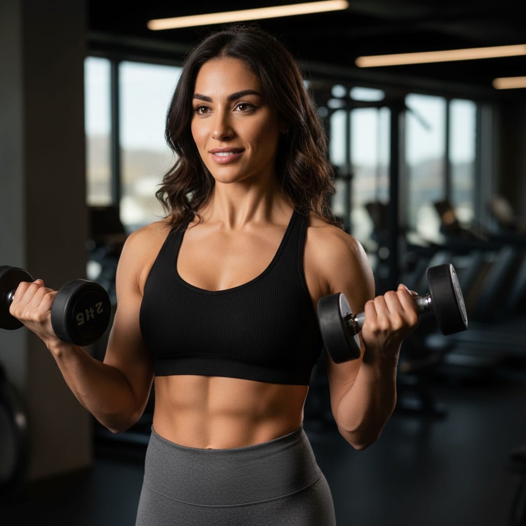 athletic middle_eastern woman gym action workout shot 50968491