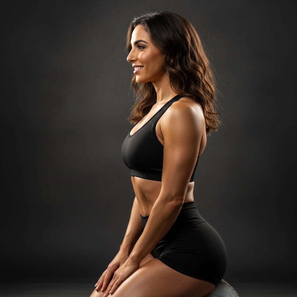 athletic middle_eastern woman kneeling profile dramatic light 15512984