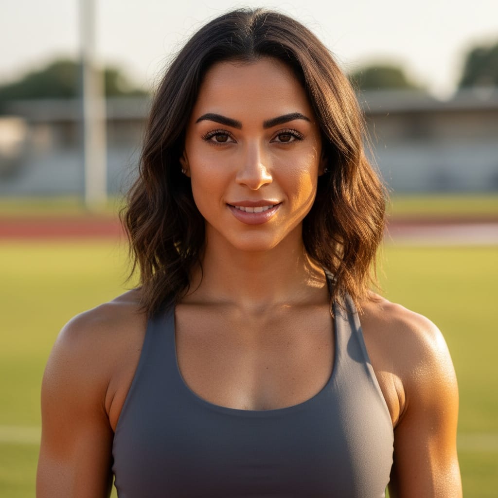 athletic middle_eastern woman outdoor training portrait 48067336