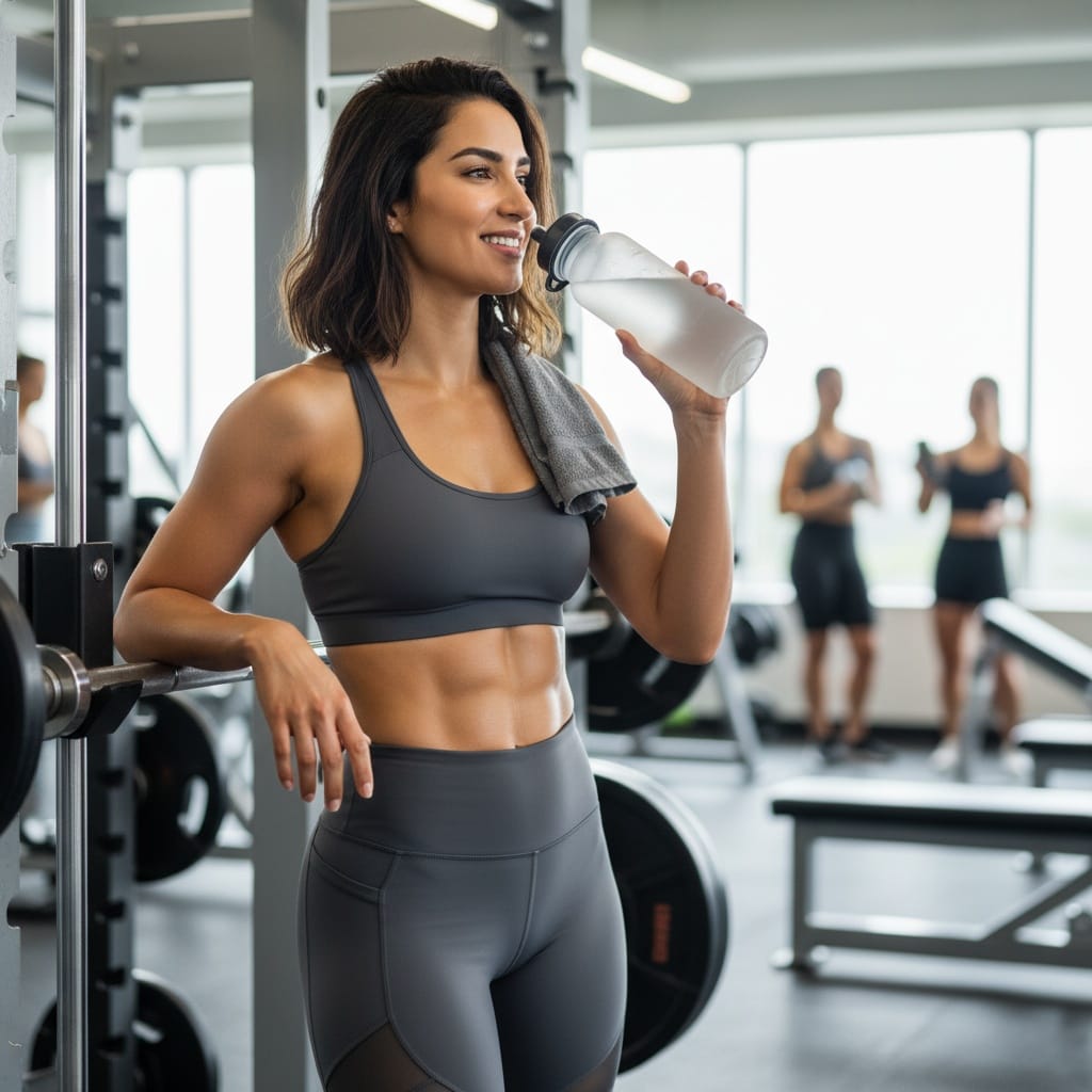 athletic middle_eastern woman post workout authentic 79033788