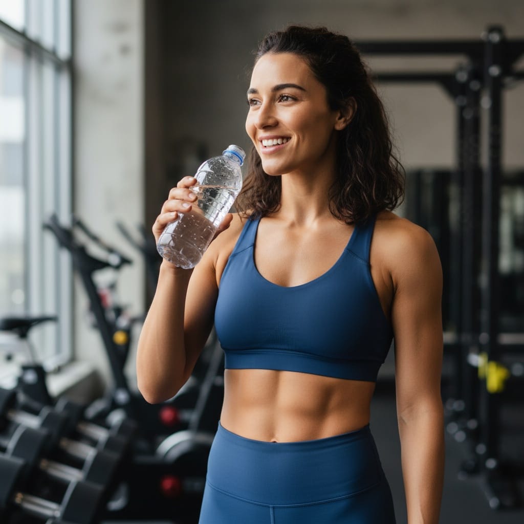 athletic middle_eastern woman post workout water break 99559790