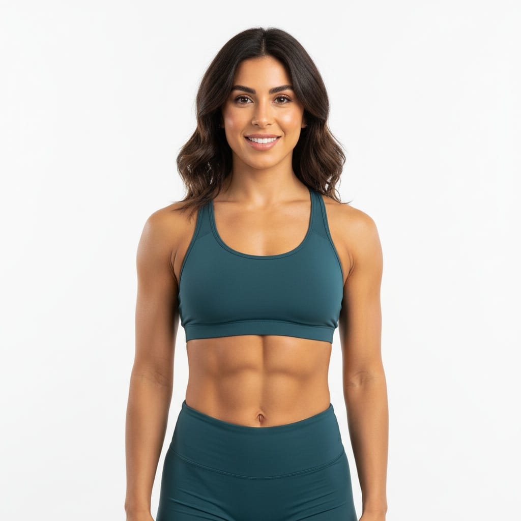 athletic middle_eastern woman studio front pose white backdrop 65494610