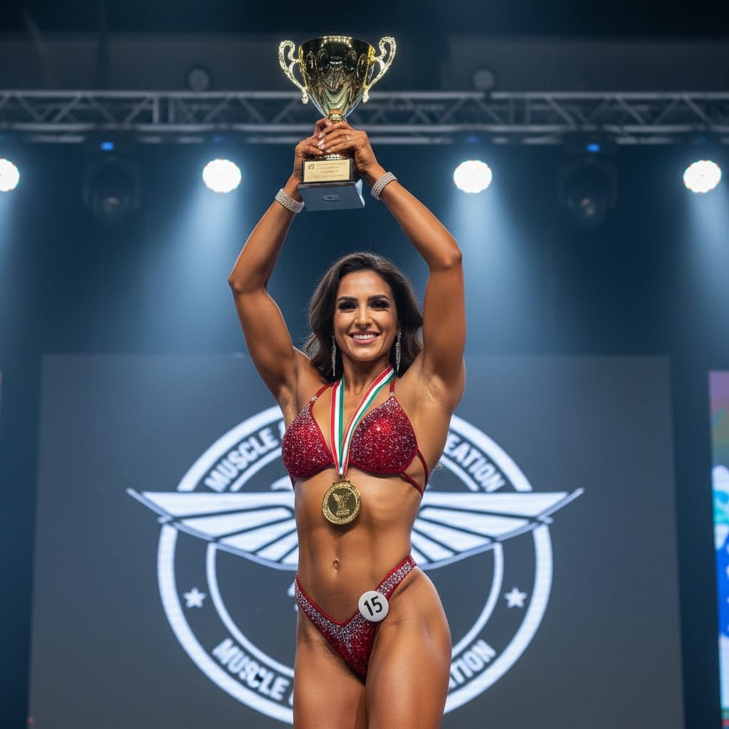 athletic middle_eastern woman victory pose trophy celebration 36146208